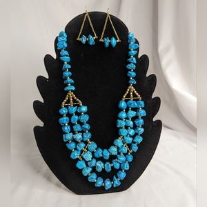 💙NEW, GENUINE STONE NECKLACE & EARRINGS SET, LOCAL ARTISAN MADE💙